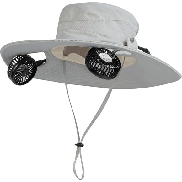Cooling Sun Hat with Fan Rechargeable - UPF 50+ Wide Brim Bucket Hat for Sun Pro